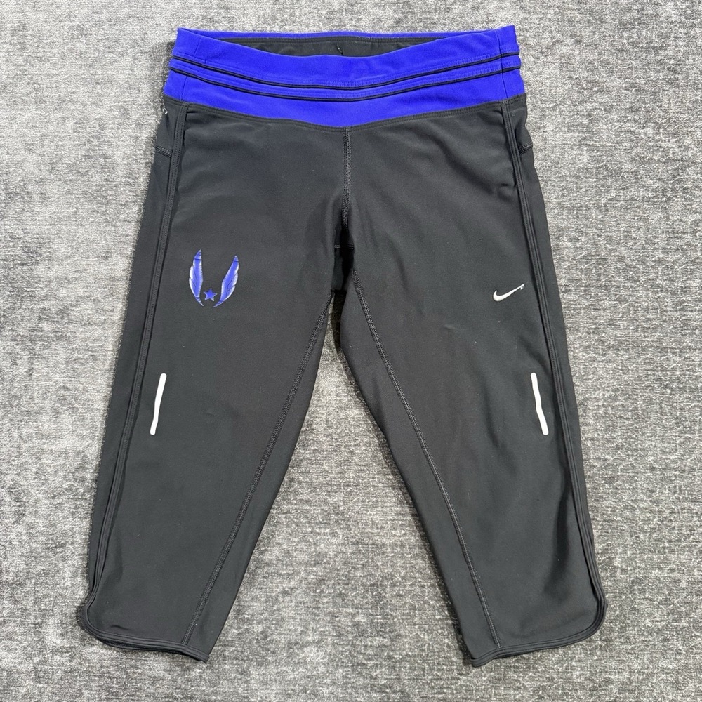 Nike Running Dri Fit Capri Women's‎ Size Medium Black & Blue Zip Back Pocket